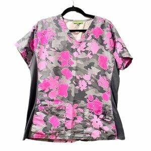 Green Town floral scrub top stretchy sides